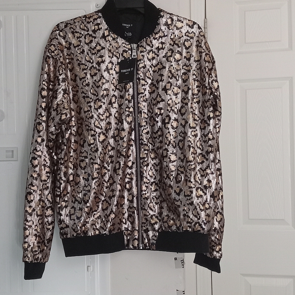 Sequin Leopard Print Bomber Jacket NWT - image 5